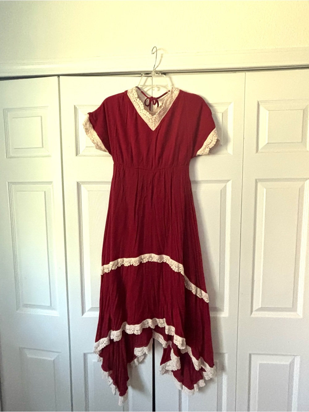 Joyfolie (Mia Joy) Girls' Red Lace-Trim V-Neck Dress